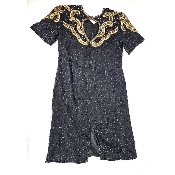 Mob WIFE Vintage 1980s Beaded Silk Cocktail/Evening Dress Sz XL - Picture 4 of 10